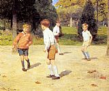 Gilbert Paintings - Boys Playing by Victor Gabriel Gilbert